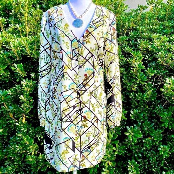 WAYF HENDRIX PRINT V-NECK ABSTRACT FLORAL LONG SLEEVE SHEATH DRESS M NWT - Picture 10 of 17